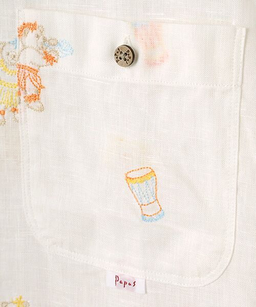 【現行 定価34,100円】パパスプラス シーチング刺繍シャツ S リネン混 現行 定価34,100円】パパスプラス シーチング刺繍シャツ S