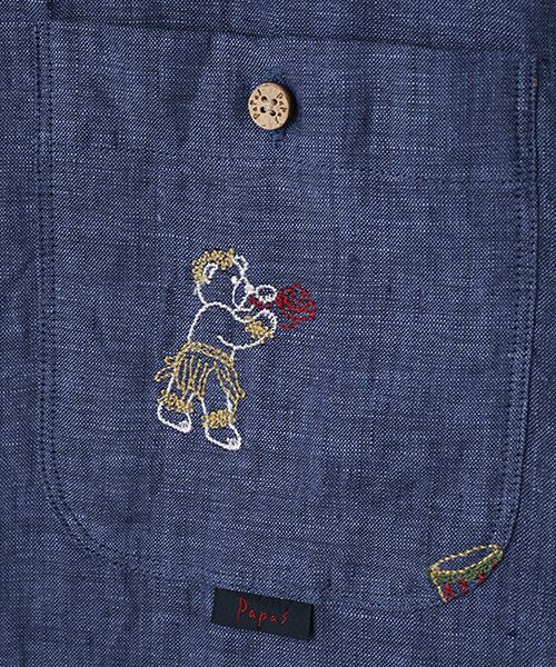 PAPAS パパス 麻100％ オープンカラー リネンシャツ/クマ刺繍/LL PAPAS(パパス)よりシロクマ柄のリネンオープンカラーシャツが