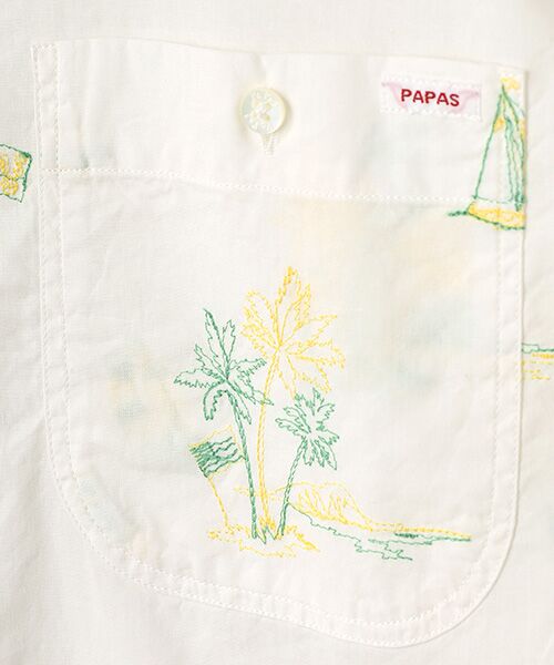 極美品 PAPAS パパス フレンチリネン ロゴ刺繍 総柄 シャツ 48 極美品 PAPAS パパス フレンチリネン ロゴ刺繍 総柄 シャツ 48