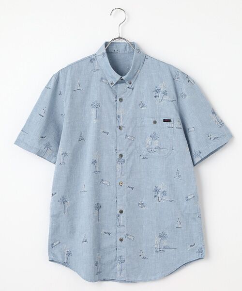極美品 PAPAS パパス フレンチリネン ロゴ刺繍 総柄 シャツ 48 極美品 PAPAS パパス フレンチリネン ロゴ刺繍 総柄 シャツ 48