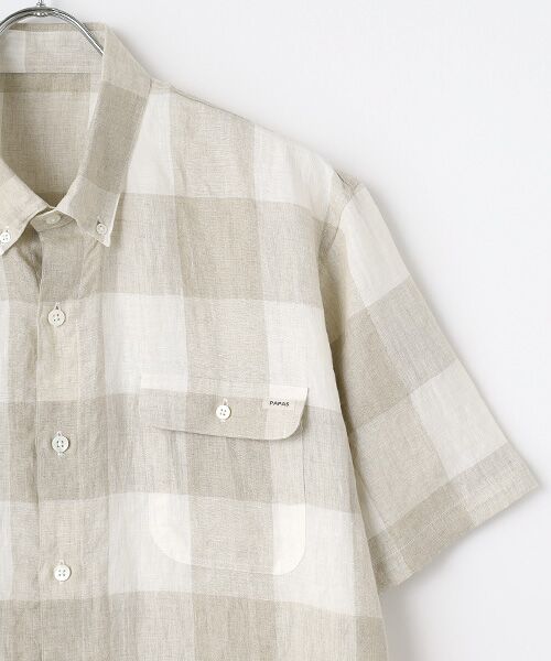美品.4万円) papas パパス 長袖シャツ 麻100％【リネンシャンブレー 美品.4万円) papas パパス 長袖シャツ 麻100％【リネン