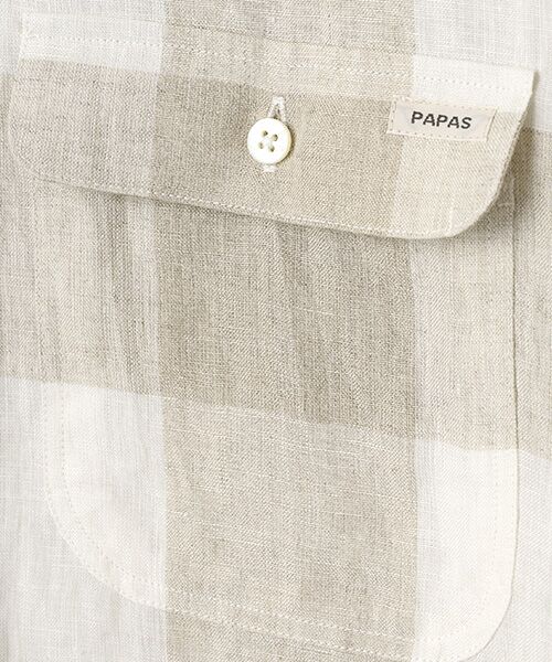 PAPAS / パパス シャツ・ブラウス | リネンシャンブレー 反応&中白染め ブロックチェックシャツ | 詳細4