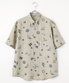 PAPAS 半袖　麻シャツ　タグ付き　未使用 SALE】綿麻シーチング刺繍シャツ（MENトップス・シャツ・Papas+