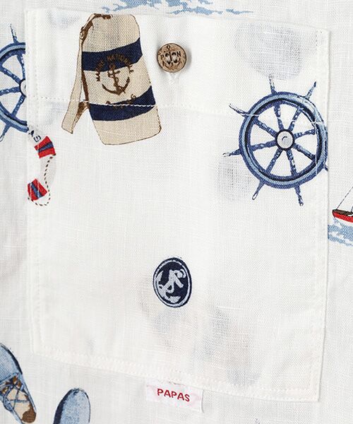 PAPAS / パパス シャツ・ブラウス | リネンプリント MARINE柄 半袖シャツ | 詳細1