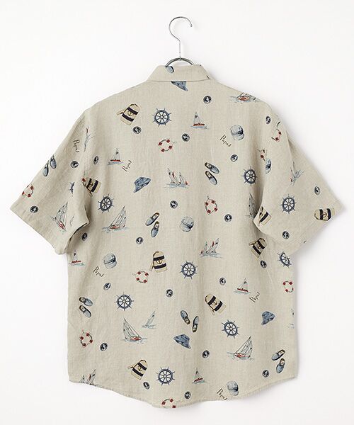 PAPAS / パパス シャツ・ブラウス | リネンプリント MARINE柄 半袖シャツ | 詳細2