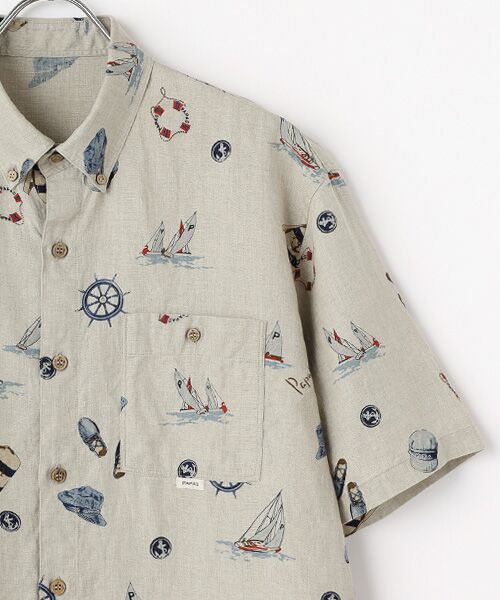 PAPAS / パパス シャツ・ブラウス | リネンプリント MARINE柄 半袖シャツ | 詳細3