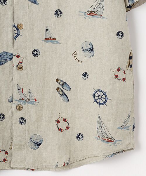 PAPAS / パパス シャツ・ブラウス | リネンプリント MARINE柄 半袖シャツ | 詳細4