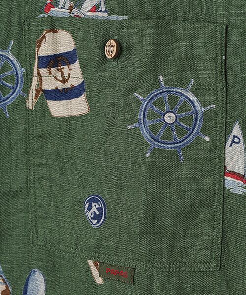 PAPAS / パパス シャツ・ブラウス | リネンプリント MARINE柄 半袖シャツ | 詳細6