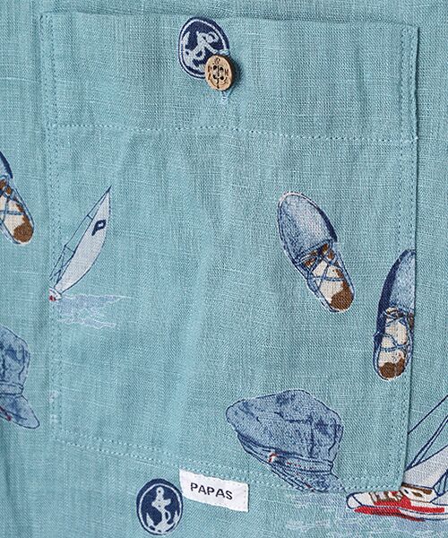 PAPAS / パパス シャツ・ブラウス | リネンプリント MARINE柄 半袖シャツ | 詳細7