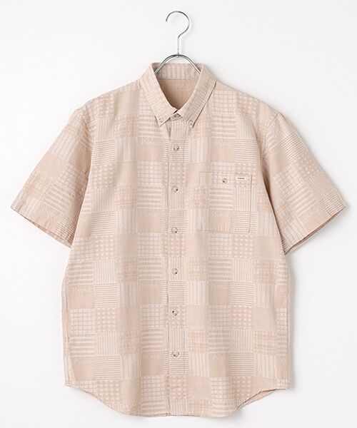 PAPAS/パパス コットンダンガリー パッチワークジャガードシャツ ピンク L PAPAS/パパス コットンダンガリー パッチワークジャガードシャツ ピンク L