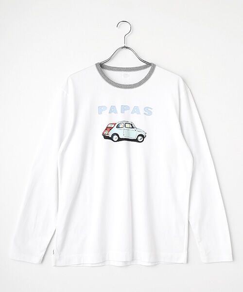 PAPAS/パパス 40/2天竺 車モチーフ プリントTシャツ オフシロ M PAPAS/パパス 40/2天竺 車モチーフ プリントTシャツ オフシロ M