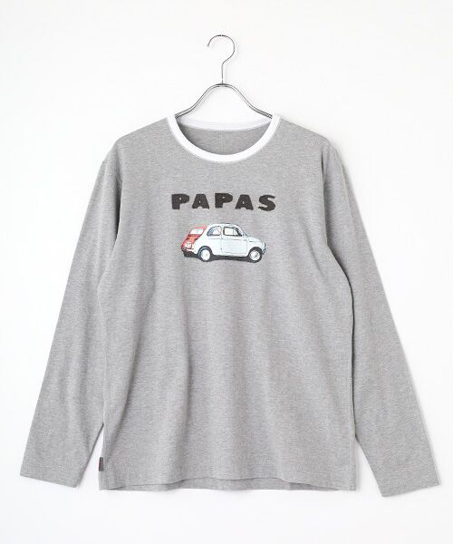 PAPAS/パパス 40/2天竺 車モチーフ プリントTシャツ TOPグレー M PAPAS/パパス 40/2天竺 車モチーフ プリントTシャツ TOPグレー M
