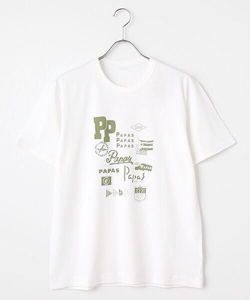 PAPAS/パパス 38/2KKヴィンテージ天竺 モチーフコラージュ プリントTシャツ シロ M PAPAS/パパス 38/2KKヴィンテージ天竺 モチーフコラージュ プリントTシャツ シロ M