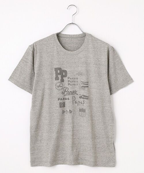 PAPAS/パパス 38/2KKヴィンテージ天竺 モチーフコラージュ プリントTシャツ ＴＯＰグレー L