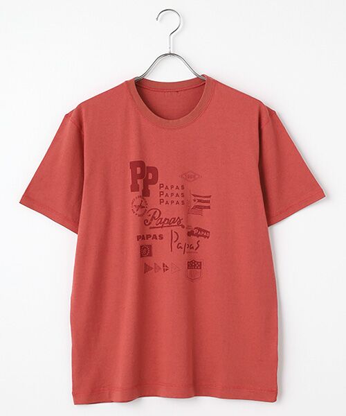 PAPAS/パパス 38/2KKヴィンテージ天竺 モチーフコラージュ プリントTシャツ スモークローズレッド M PAPAS/パパス 38/2KKヴィンテージ天竺 モチーフコラージュ プリントTシャツ スモークローズレッド M