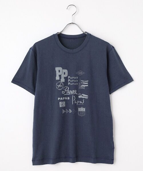 PAPAS / パパス Tシャツ | 38/2KKヴィンテージ天竺 モチーフコラージュ プリントTシャツ(ネイビー)