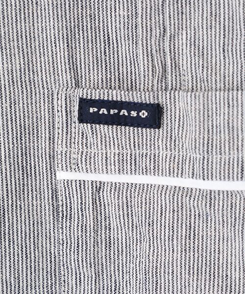 PAPAS / パパス シャツ・ブラウス | 綿麻平織 ストライプ&千鳥 オープンカラーシャツ | 詳細1