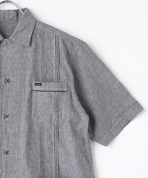PAPAS / パパス シャツ・ブラウス | 綿麻平織 ストライプ&千鳥 オープンカラーシャツ | 詳細3