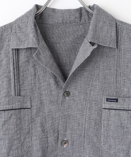 PAPAS / パパス シャツ・ブラウス | 綿麻平織 ストライプ&千鳥 オープンカラーシャツ | 詳細5