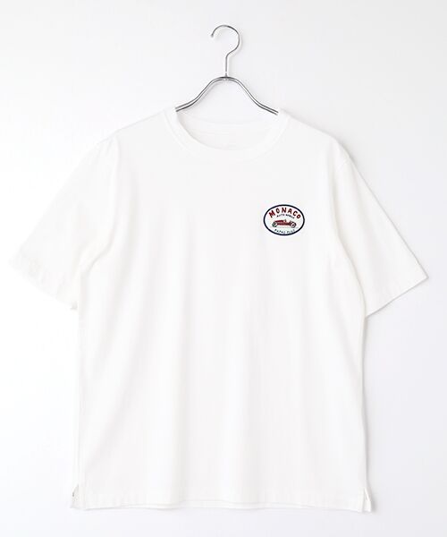 PAPAS/パパス 40/2天竺 ワッペン付きTシャツ シロ L