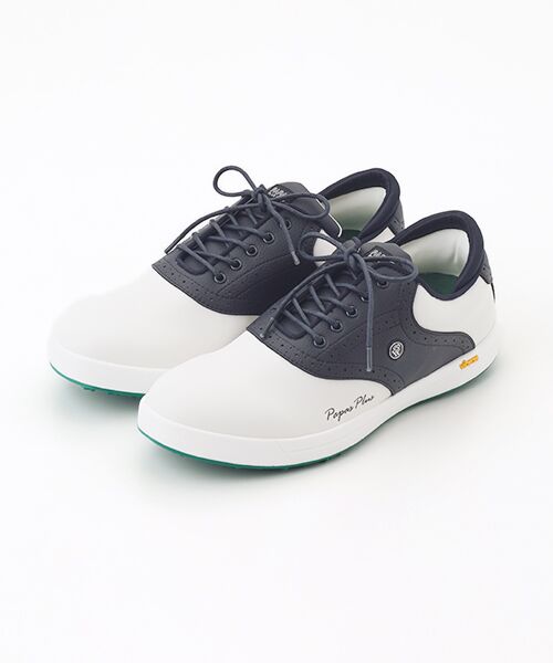 PAPAS/パパス サドルゴルフシューズ シロ×ネイビー LL