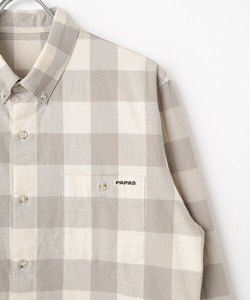 PAPAS / パパス シャツ・ブラウス | ツイルブロックチェック ジャガードPAPASロゴ 長袖シャツ | 詳細2