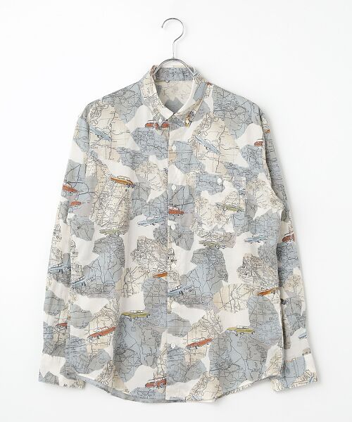 PAPAS/パパス ローンプリント ヴィンテージロードマップ柄 長袖シャツ オフ系 M PAPAS/パパス ローンプリント ヴィンテージロードマップ柄 長袖シャツ オフ系 M