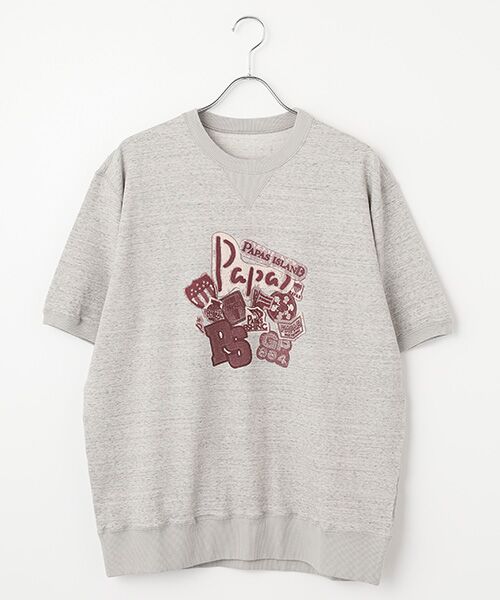 インディゴ風ミニ裏毛 コラージュプリント 半袖トレーナー