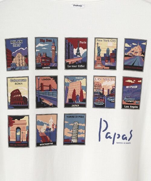 PAPAS / パパス Tシャツ | 40/2天竺 世界の名所 プリントTシャツ | 詳細2