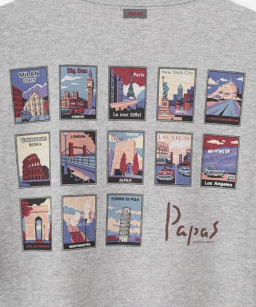 PAPAS / パパス Tシャツ | 40/2天竺 世界の名所 プリントTシャツ | 詳細4