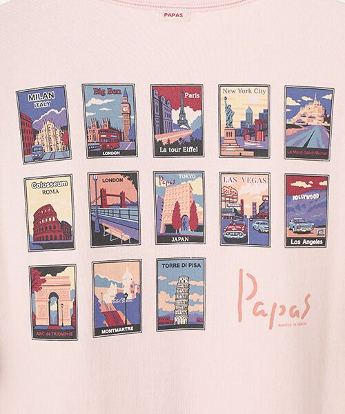 PAPAS / パパス Tシャツ | 40/2天竺 世界の名所 プリントTシャツ | 詳細6