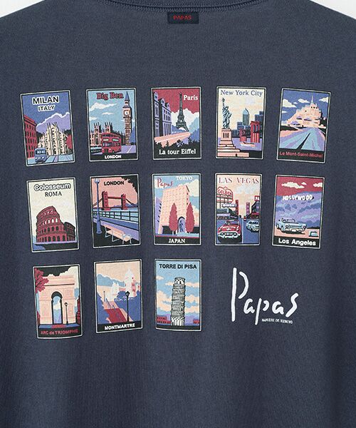 PAPAS / パパス Tシャツ | 40/2天竺 世界の名所 プリントTシャツ | 詳細12