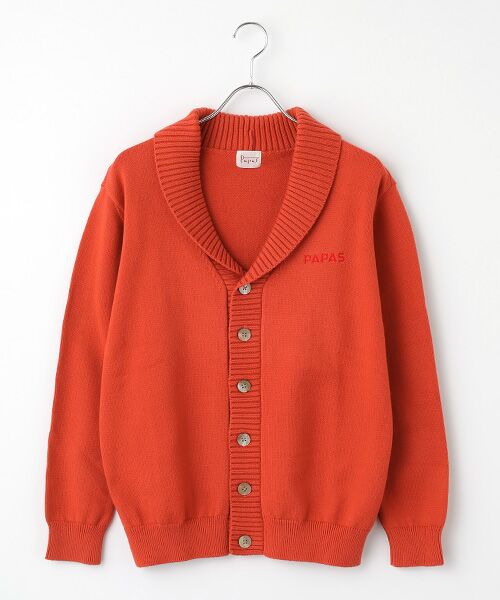 PAPAS/パパス ブラッシュ天竺 ショールカラーカーディガン アカ M PAPAS/パパス ブラッシュ天竺 ショールカラーカーディガン アカ M