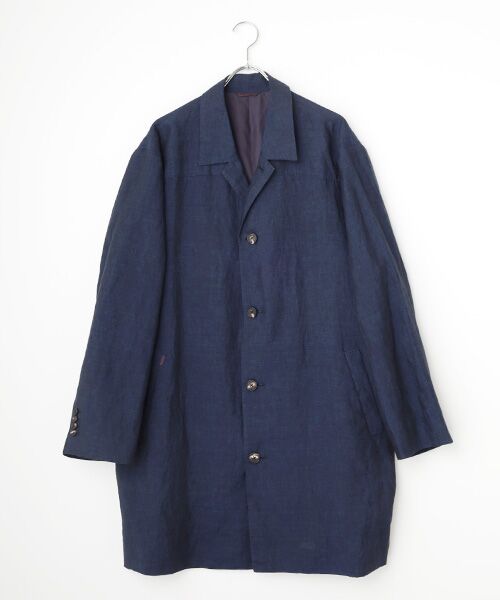 PAPAS/パパス リネンシャンブレー ステンカラーコート ネイビー L PAPAS/パパス リネンシャンブレー ステンカラーコート ネイビー L