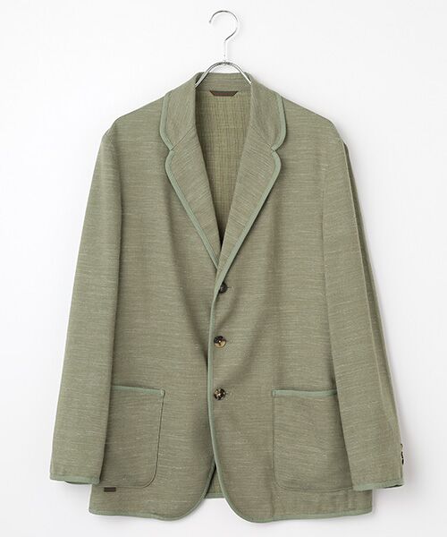 PAPAS / パパス テーラードジャケット | リネンウールサージ トリミングジャケット（カーキ）