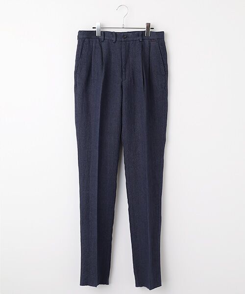 PAPAS/パパス クラシックリネンツイード2タックパンツ ネイビー系 S PAPAS/パパス クラシックリネンツイード2タックパンツ ネイビー系 S