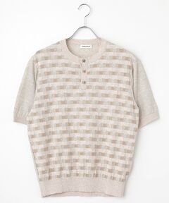 PAPAS / パパス ニット・セーター | リネンブロックチェックジャガード12G 半袖セーター