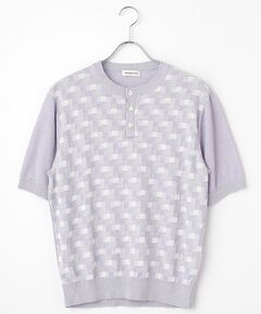 PAPAS / パパス ニット・セーター | リネンブロックチェックジャガード12G 半袖セーター