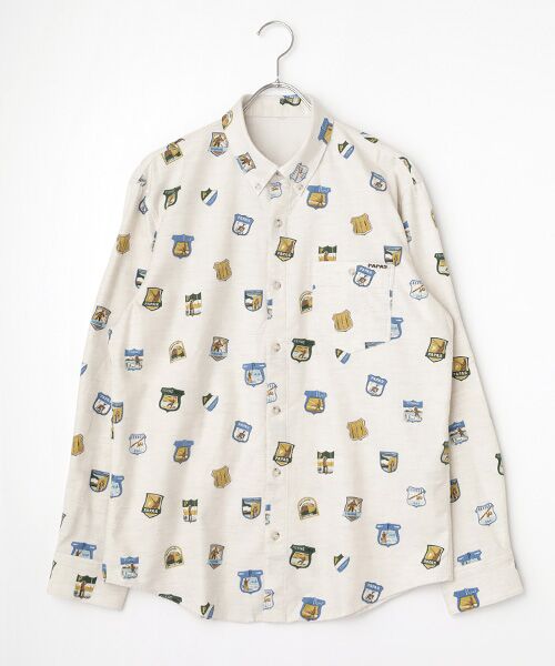 PAPAS/パパス コットンフランネル フィッシング柄 プリントシャツ オートミール L