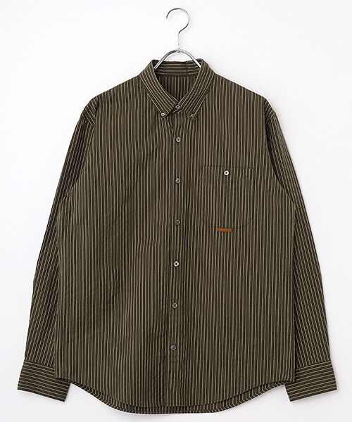 PAPAS / パパス シャツ・ブラウス | コットンドビーコードストライプ 長袖シャツ（ダークブラウン）