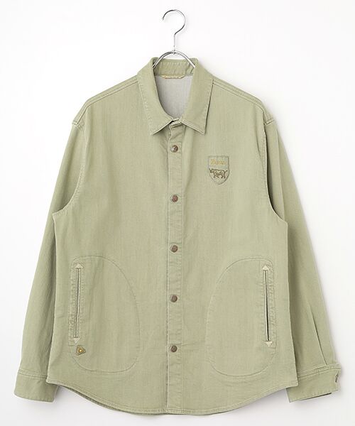 Papas デニムジャケット デザインシャツ デニム　シャツジャケット M 上着 PAPAS パパス デニムジャケット M ブルゾン ジージャン 背中ロゴ