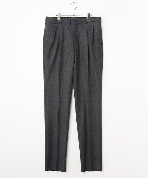 PAPAS / パパス スラックス・ドレスパンツ | 梳毛・紡毛フラノストレッチ 2タックパンツ(チャコール無地)