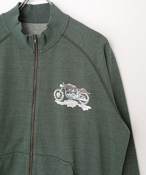 PAPAS / パパス ブルゾン | インディゴ風ミニ裏毛 バイク&ロゴプリント ブルゾン | 詳細6