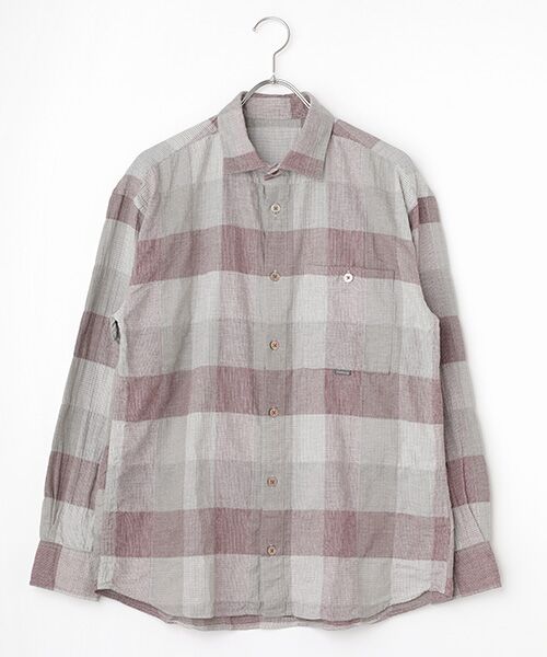 PAPAS/パパス パッチワークシャーリングチェック 起毛シャツ アカ×グレー系 M