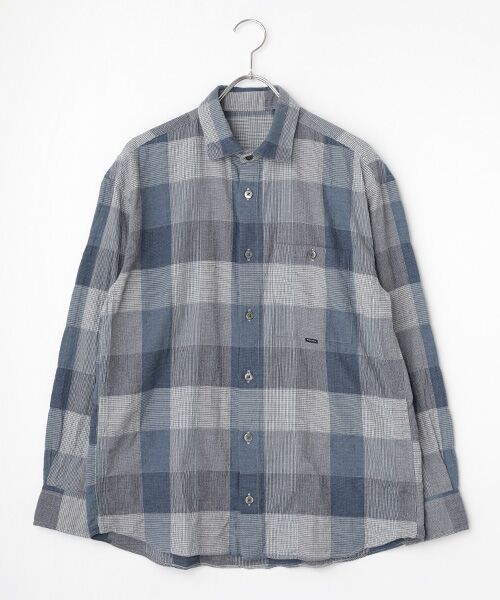 PAPAS/パパス パッチワークシャーリングチェック 起毛シャツ ブルー×ネイビー系 L PAPAS/パパス パッチワークシャーリングチェック 起毛シャツ ブルー×ネイビー系 L