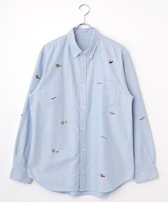 PAPAS / パパス シャツ・ブラウス | コットンオックスフォード 複葉機柄 刺繍シャツ