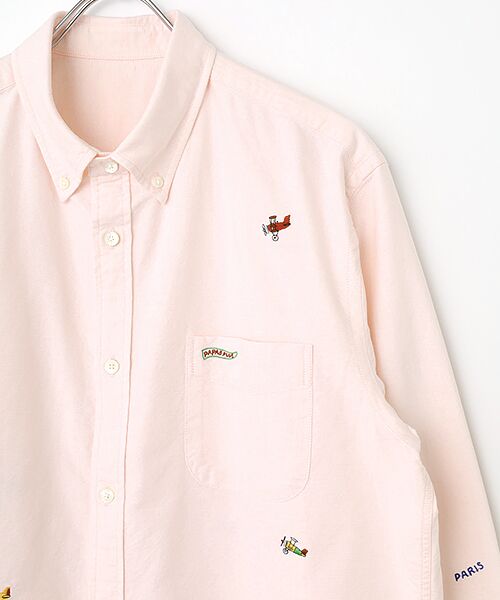 コットンオックスフォード 複葉機柄 刺繍シャツ （シャツ