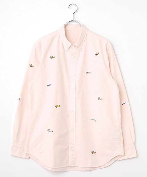 コットンオックスフォード 複葉機柄 刺繍シャツ （シャツ