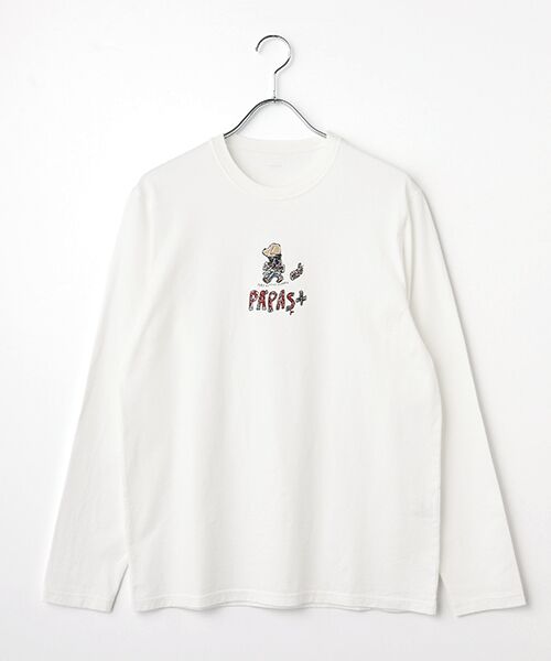 PAPAS/パパス 40/2クラシック天竺プリント 長袖Tシャツ シロ LL PAPAS/パパス 40/2クラシック天竺プリント 長袖Tシャツ シロ LL