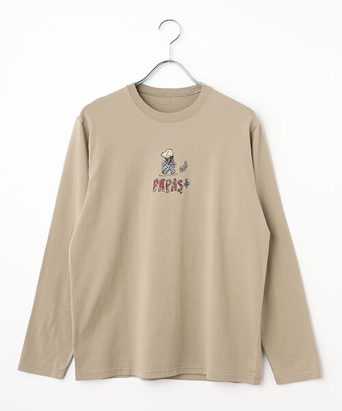 PAPAS/パパス 40/2クラシック天竺プリント 長袖Tシャツ ベージュ L PAPAS/パパス 40/2クラシック天竺プリント 長袖Tシャツ ベージュ L